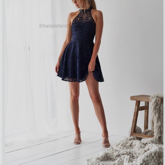TWO SISTERS THE LABEL TARA DRESS LACE MINI DRESS IN DARK BLUE - Picture 16 of 16
